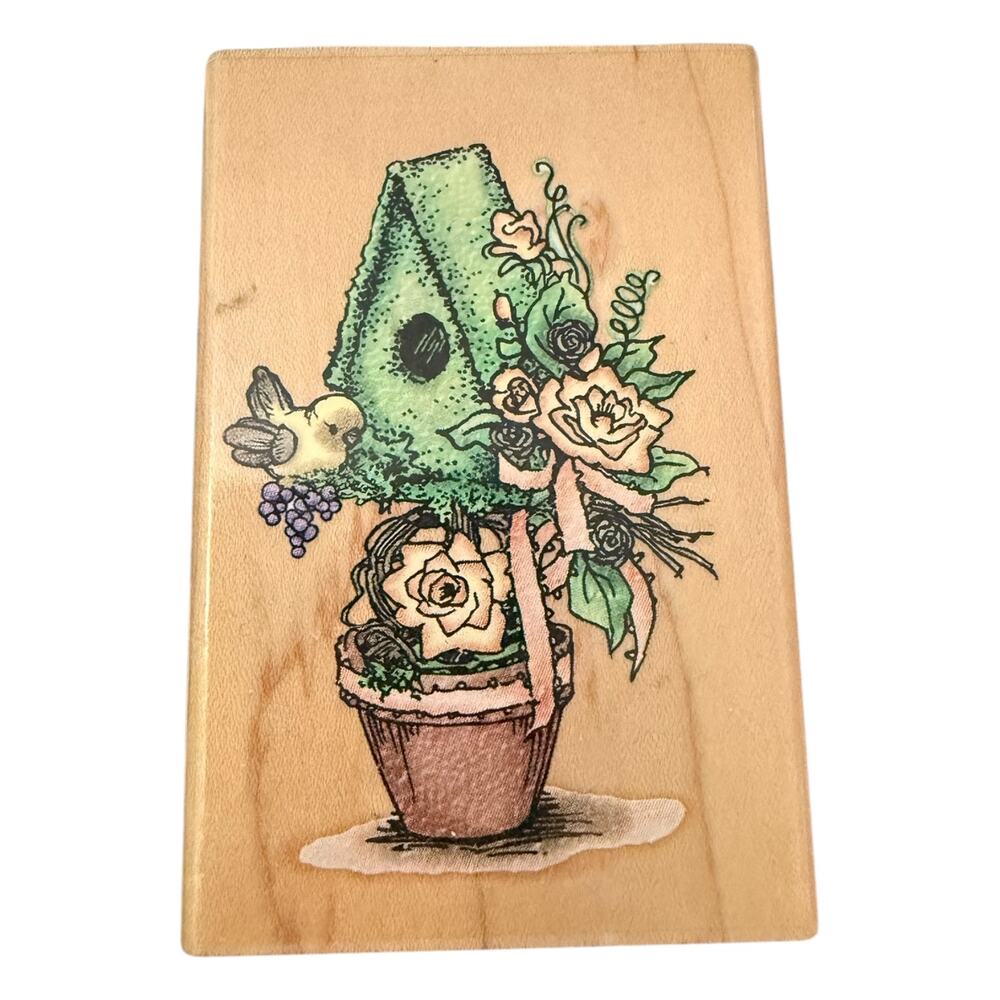Stampendous! 1998 M084 Topiary Birdhouse Rubber Stamp